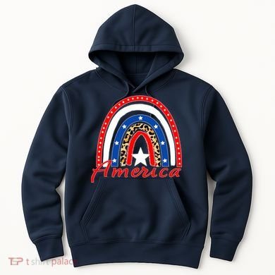 Rainbow Leopard American Flag 4th of July Hoodie