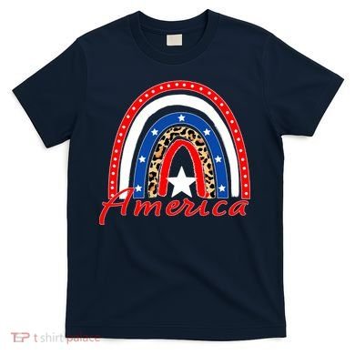 Rainbow Leopard American Flag 4th of July T-Shirt