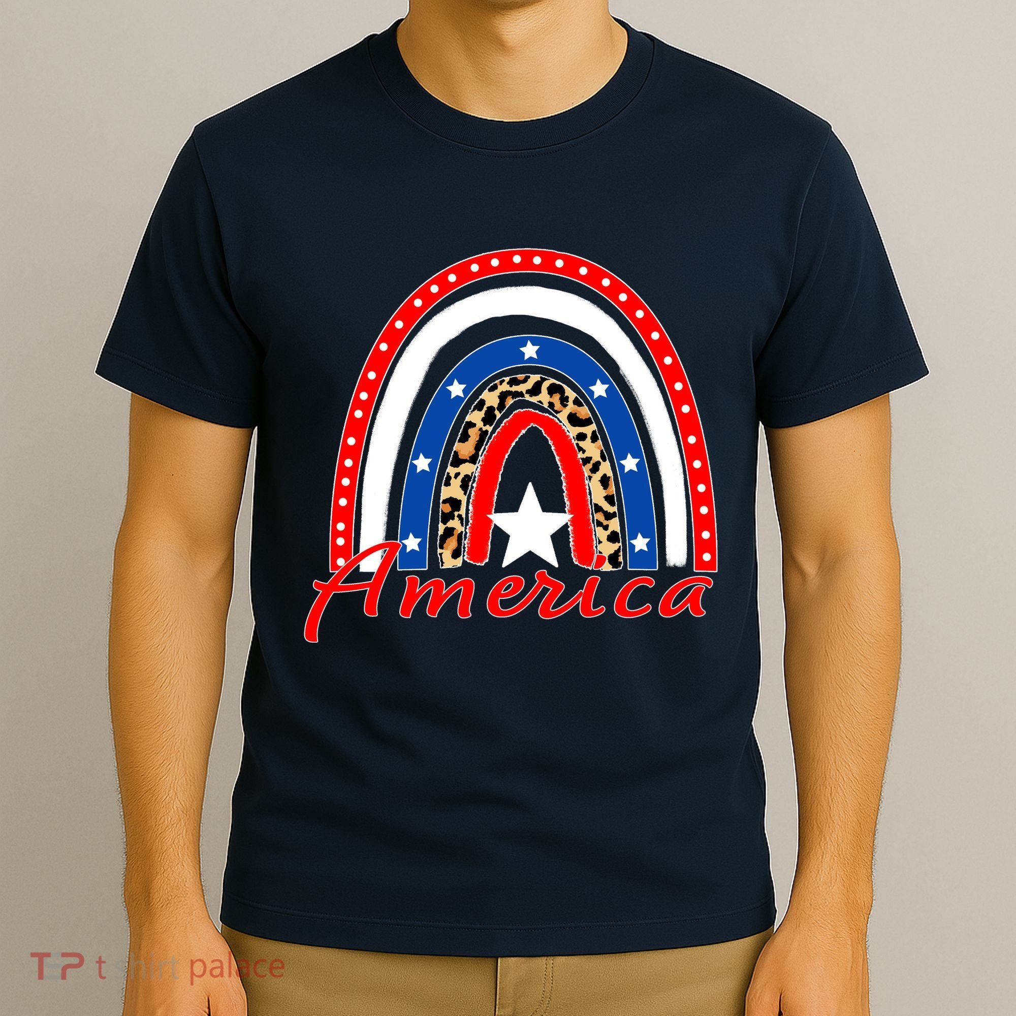 Rainbow Leopard American Flag 4th of July T-Shirt