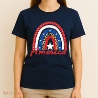 Rainbow Leopard American Flag 4th of July T-Shirt thumb 4