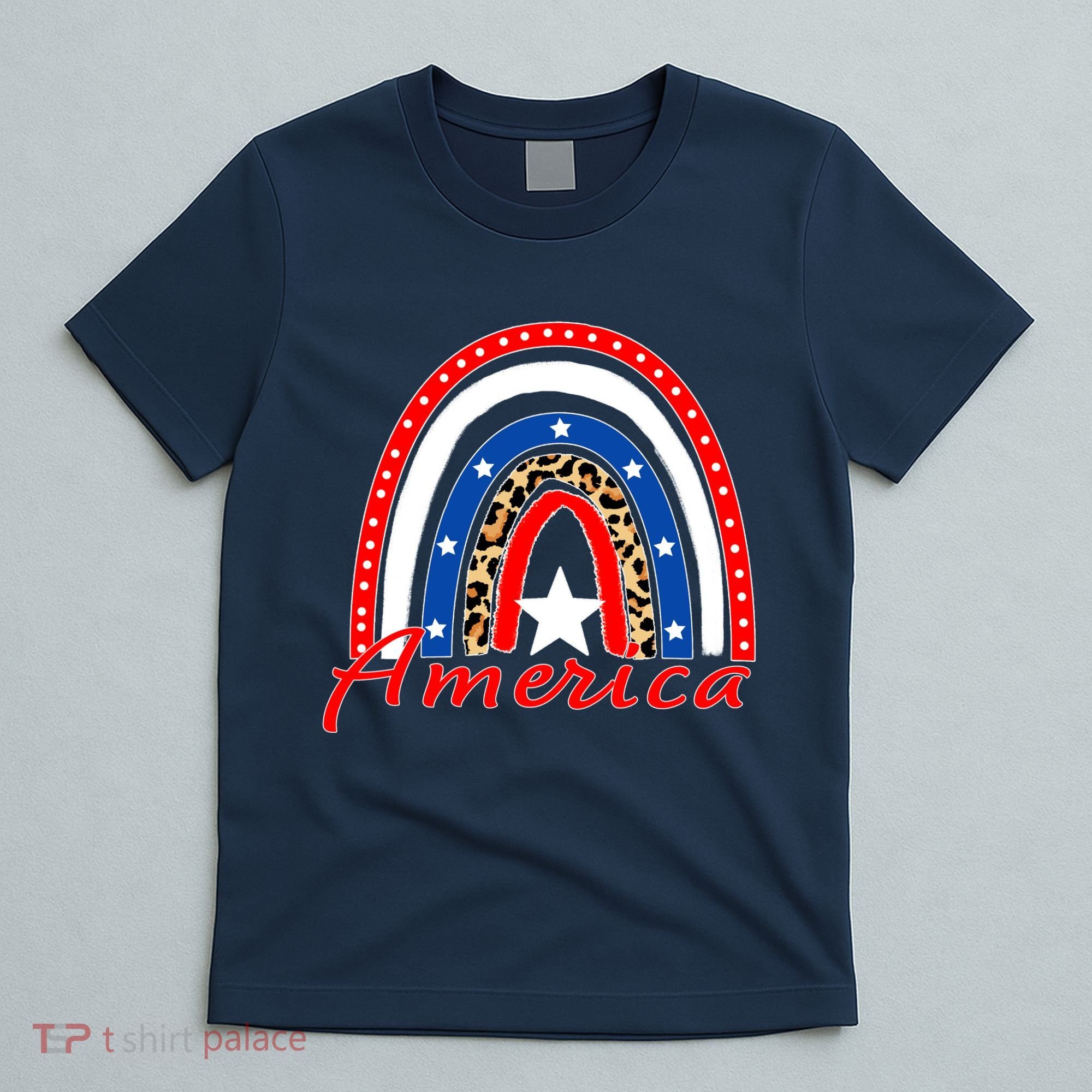 Rainbow Leopard American Flag 4th of July T-Shirt