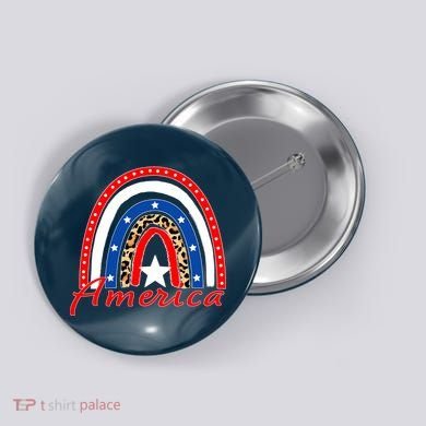 Rainbow Leopard American Flag 4th of July Button