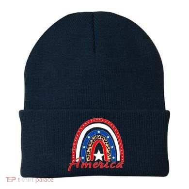 Rainbow Leopard American Flag 4th of July Beanie