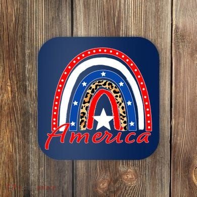 Rainbow Leopard American Flag 4th of July Coaster