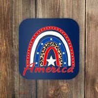 Rainbow Leopard American Flag 4th of July Coaster thumb 0