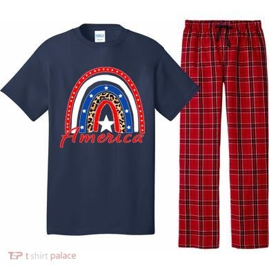 Rainbow Leopard American Flag 4th of July Pajama Set