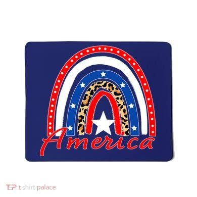 Rainbow Leopard American Flag 4th of July Mousepad