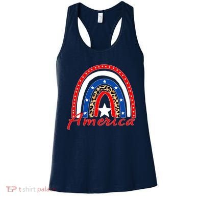 Rainbow Leopard American Flag 4th of July Women's Tank Top