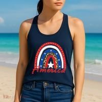 Rainbow Leopard American Flag 4th of July Women's Tank Top thumb 2