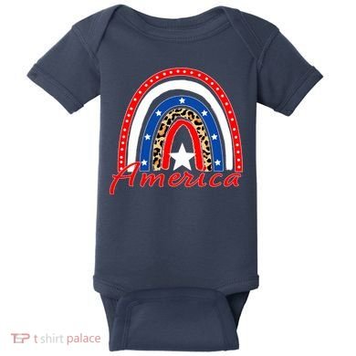 Rainbow Leopard American Flag 4th of July Baby Bodysuit