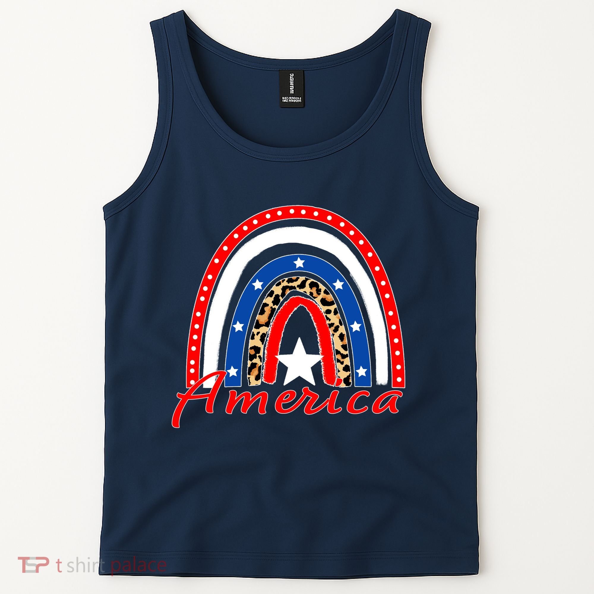 Rainbow Leopard American Flag 4th of July Tank Top