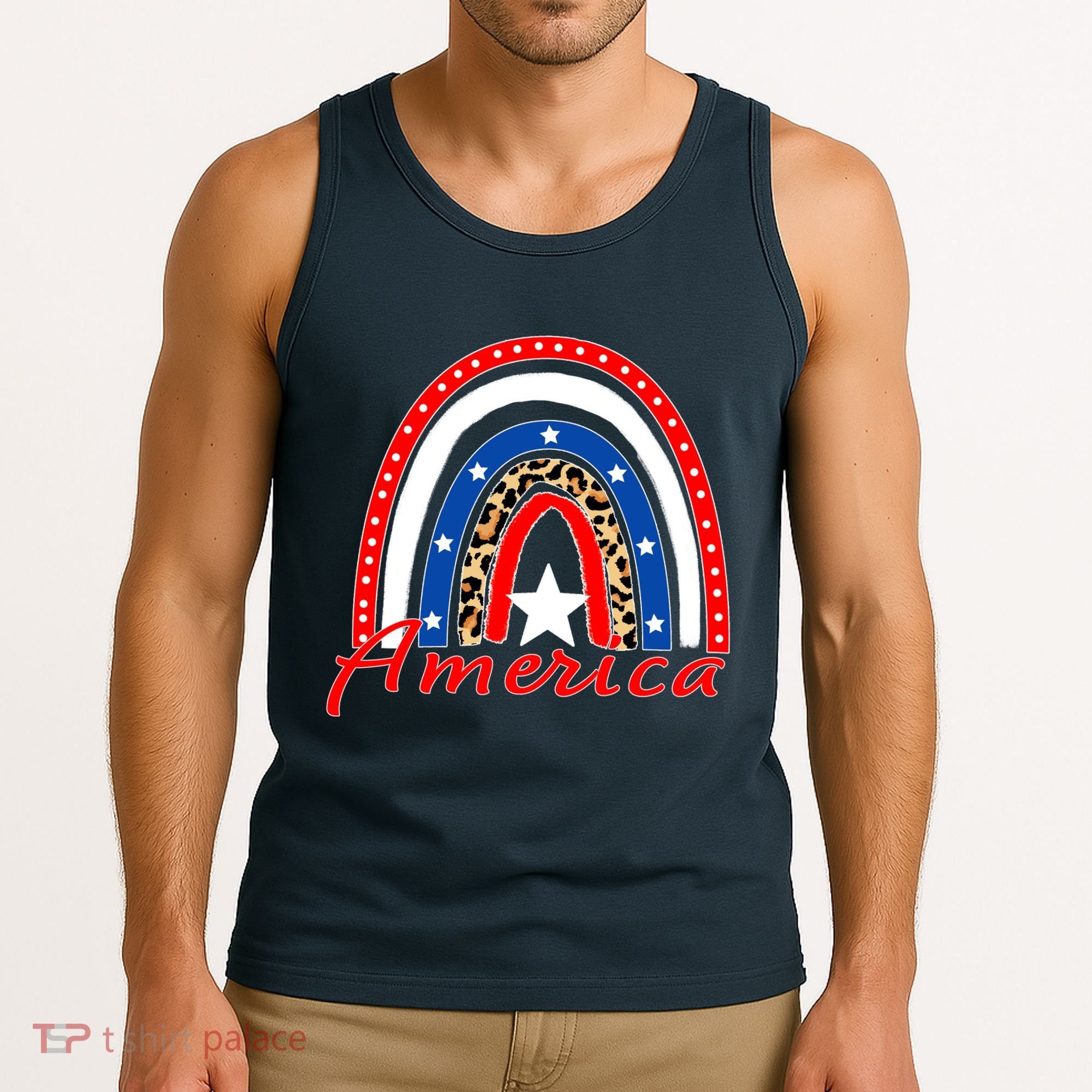 Rainbow Leopard American Flag 4th of July Tank Top