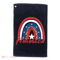 Rainbow Leopard American Flag 4th of July Golf Towel thumb 0