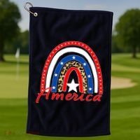 Rainbow Leopard American Flag 4th of July Golf Towel thumb 1