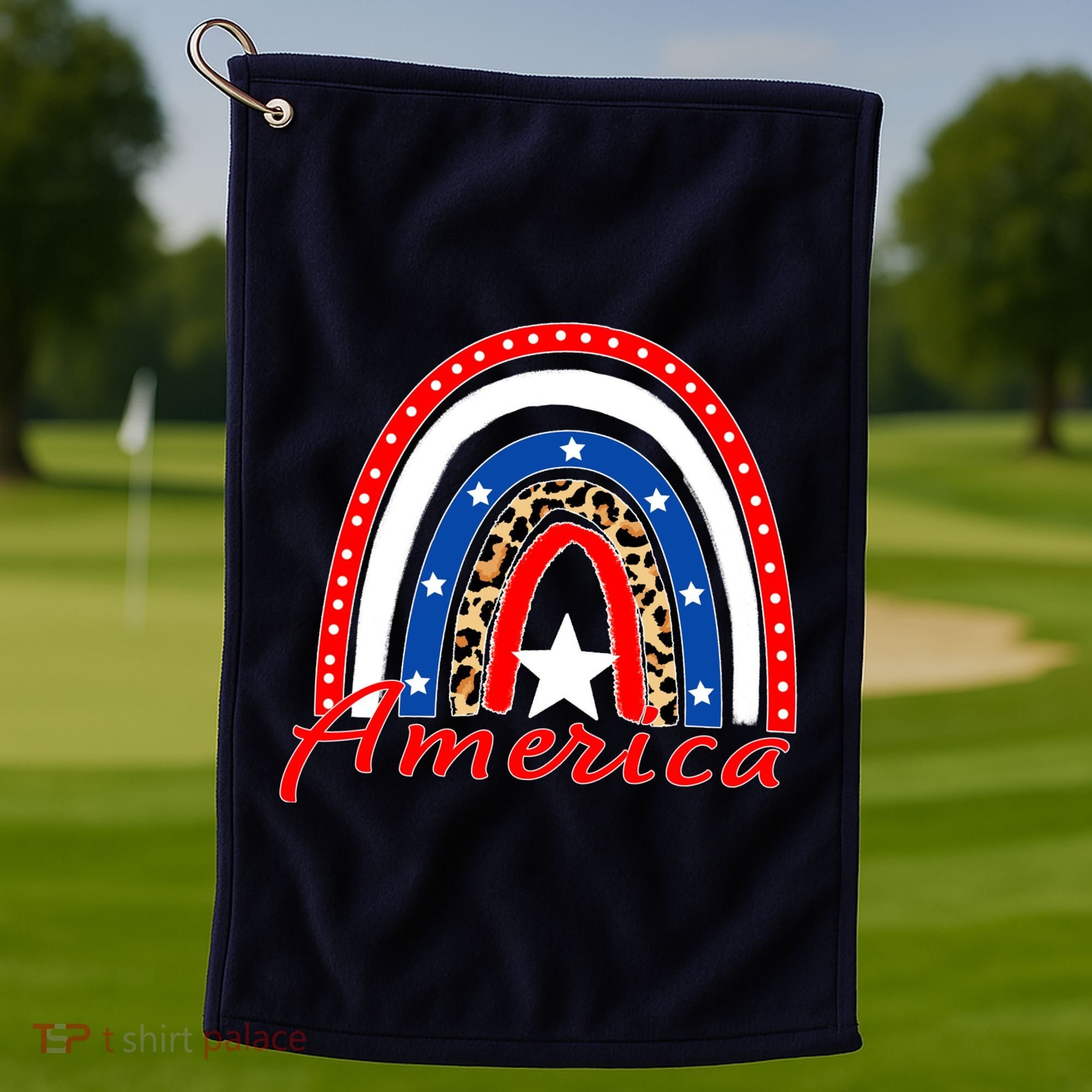 Rainbow Leopard American Flag 4th of July Golf Towel