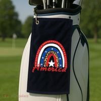 Rainbow Leopard American Flag 4th of July Golf Towel thumb 2
