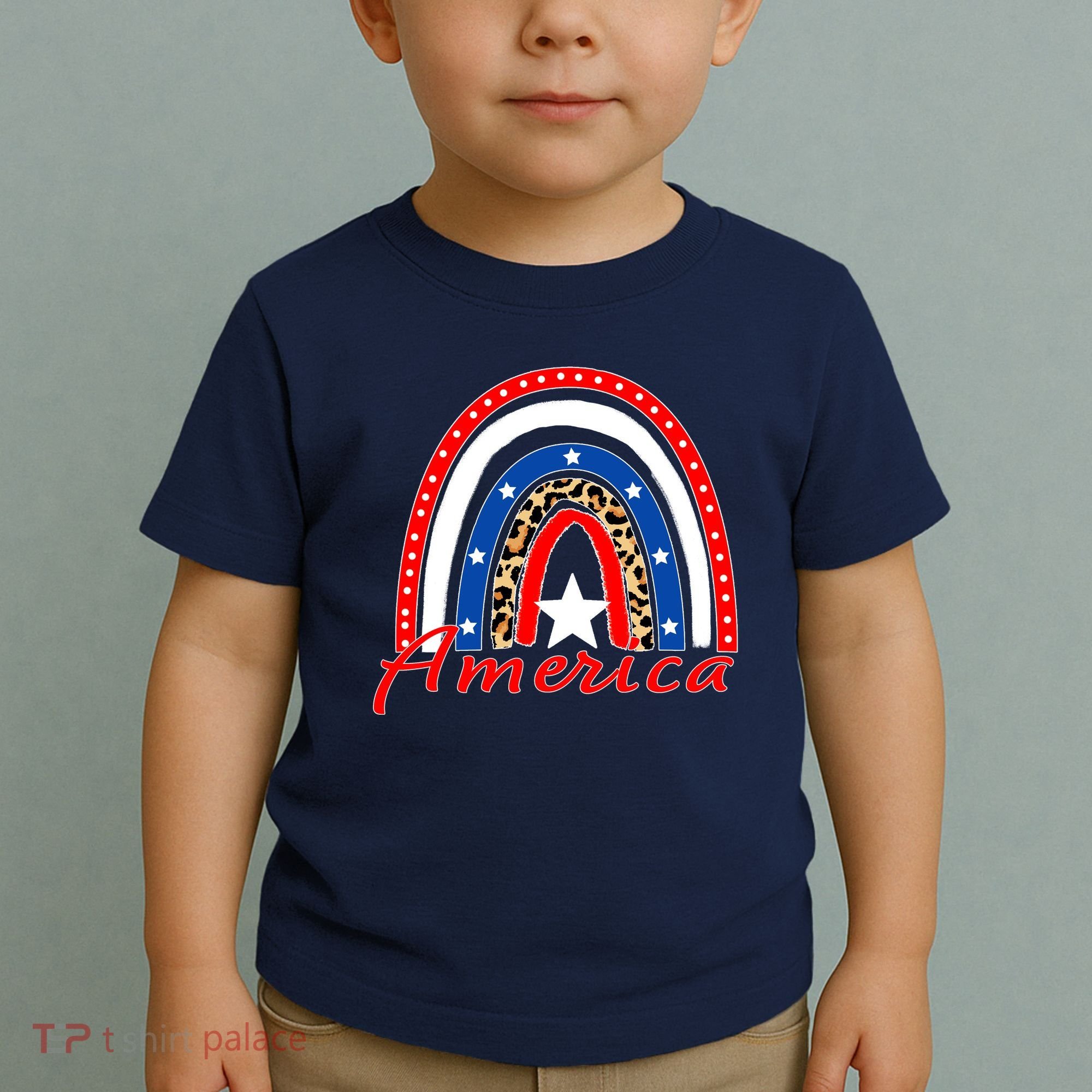 Rainbow Leopard American Flag 4th of July Toddler T-Shirt