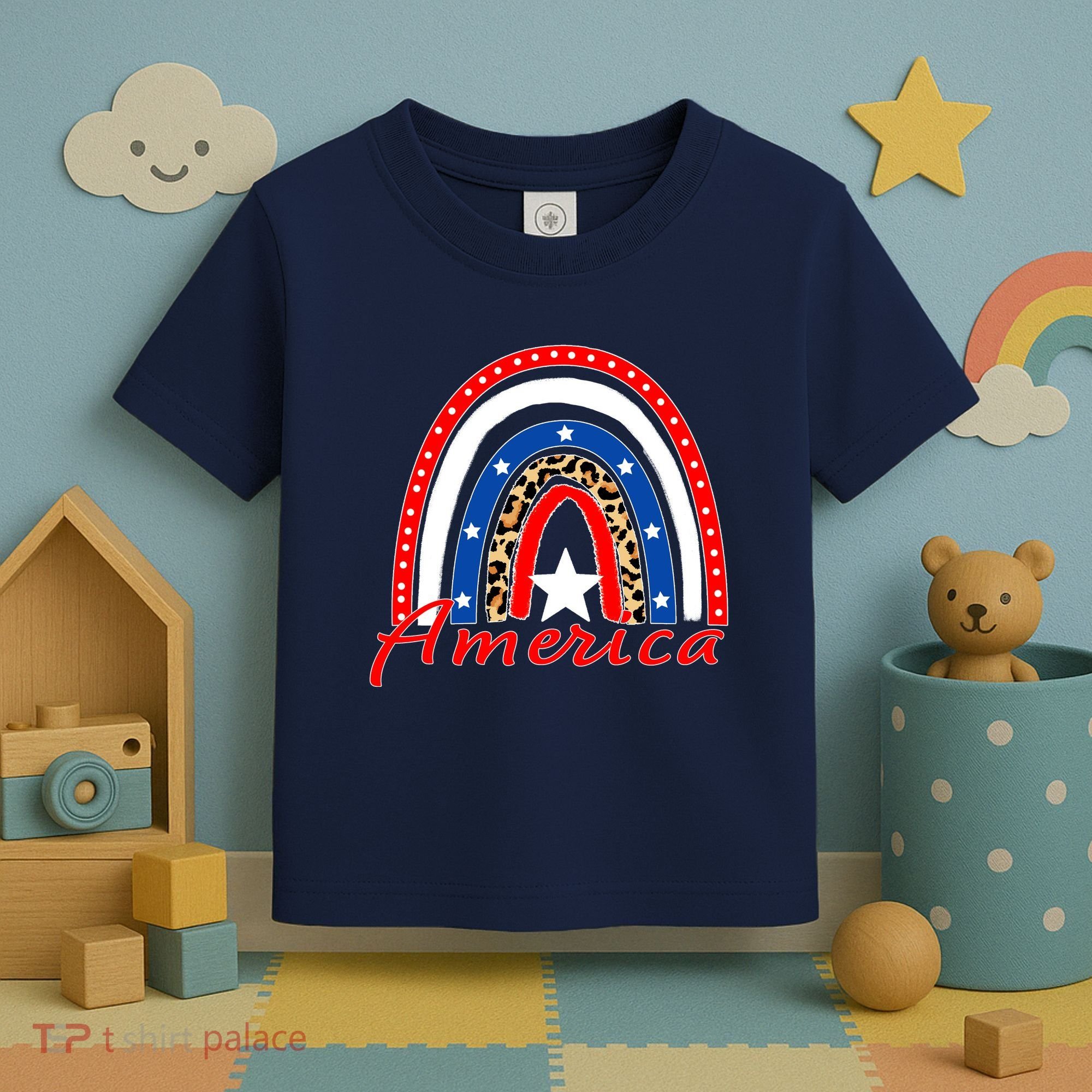 Rainbow Leopard American Flag 4th of July Toddler T-Shirt