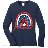Rainbow Leopard American Flag 4th of July Women's Long Sleeve Shirt thumb 0