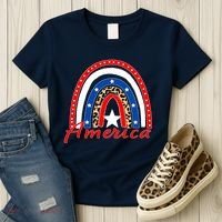Rainbow Leopard American Flag 4th of July Women's T-Shirt thumb 3
