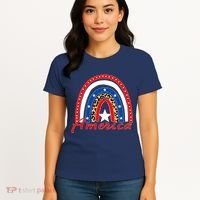 Rainbow Leopard American Flag 4th of July Women's T-Shirt thumb 4