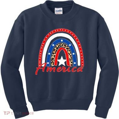 Rainbow Leopard American Flag 4th of July Kids Sweatshirt
