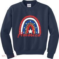 Rainbow Leopard American Flag 4th of July Kids Sweatshirt thumb 0