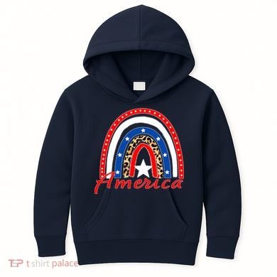 Rainbow Leopard American Flag 4th of July Kids Hoodie