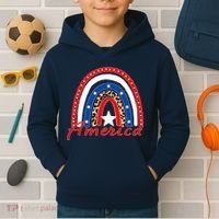Rainbow Leopard American Flag 4th of July Kids Hoodie thumb 2