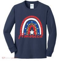Rainbow Leopard American Flag 4th of July Kids Long Sleeve Shirt thumb 0