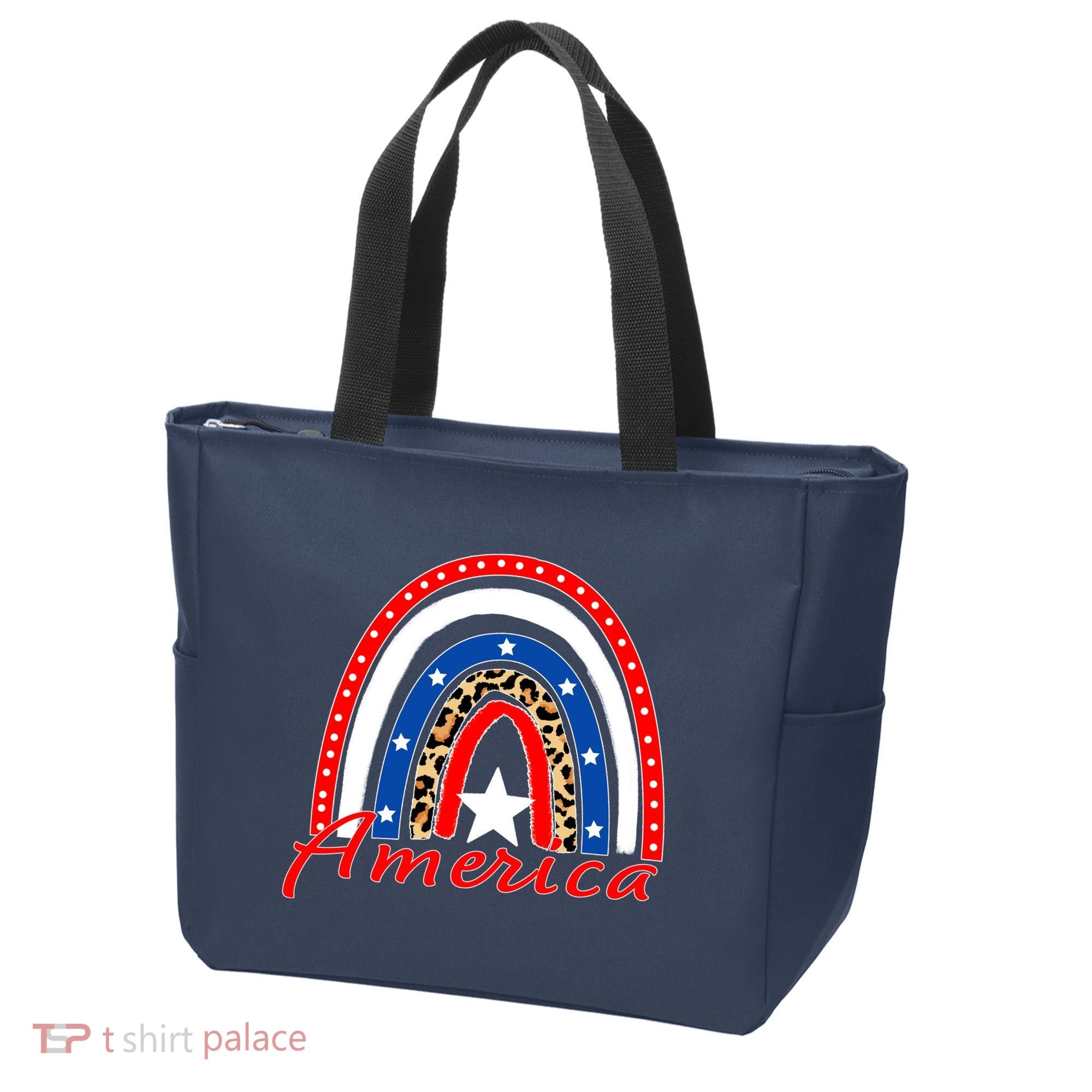 Rainbow Leopard American Flag 4th of July Tote Bag