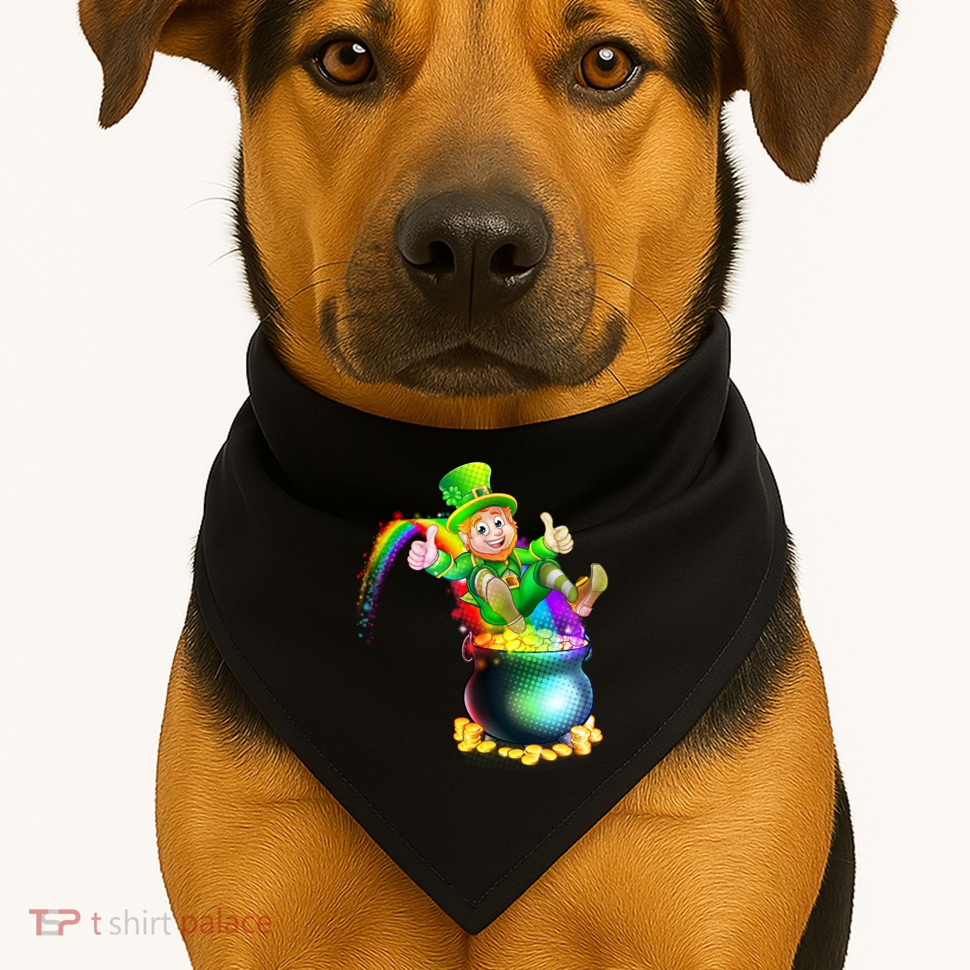 Rainbow Leprechaun Sliding Into A Pot Of  Gold USA-Made Doggie Bandana