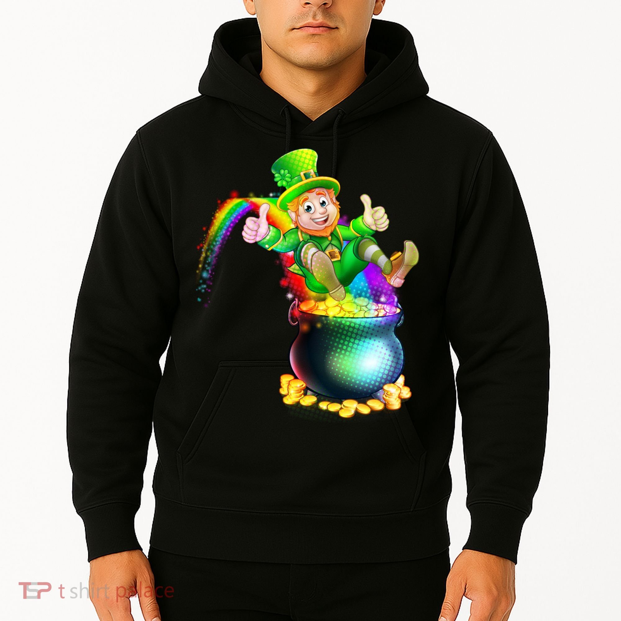 Rainbow Leprechaun Sliding Into A Pot Of  Gold Hoodie
