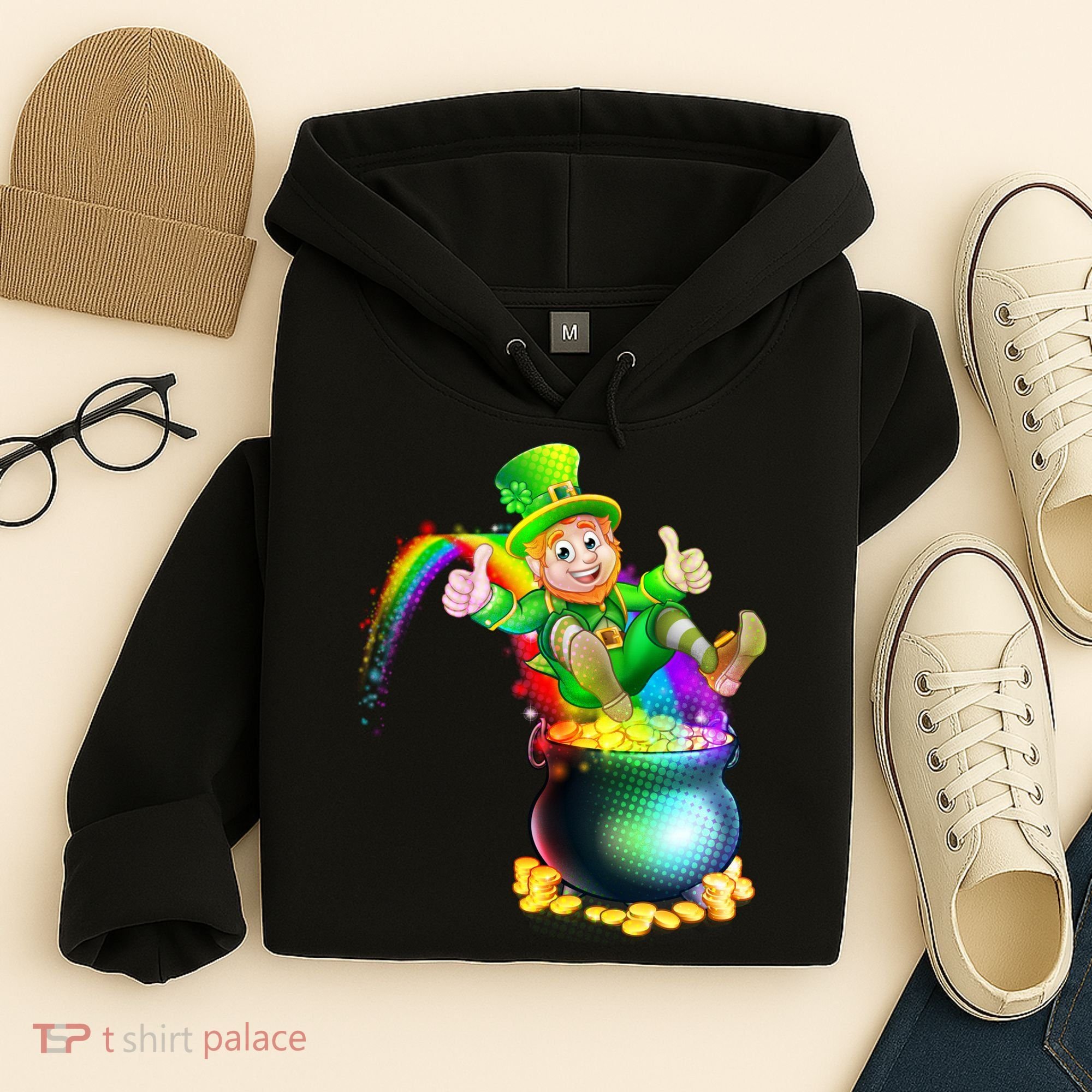 Rainbow Leprechaun Sliding Into A Pot Of  Gold Hoodie