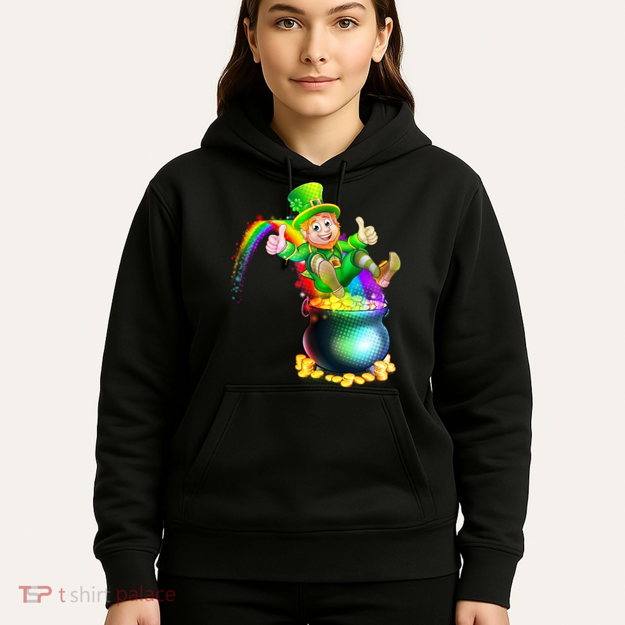 Rainbow Leprechaun Sliding Into A Pot Of  Gold Hoodie