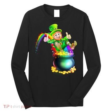 Rainbow Leprechaun Sliding Into A Pot Of  Gold Long Sleeve Shirt