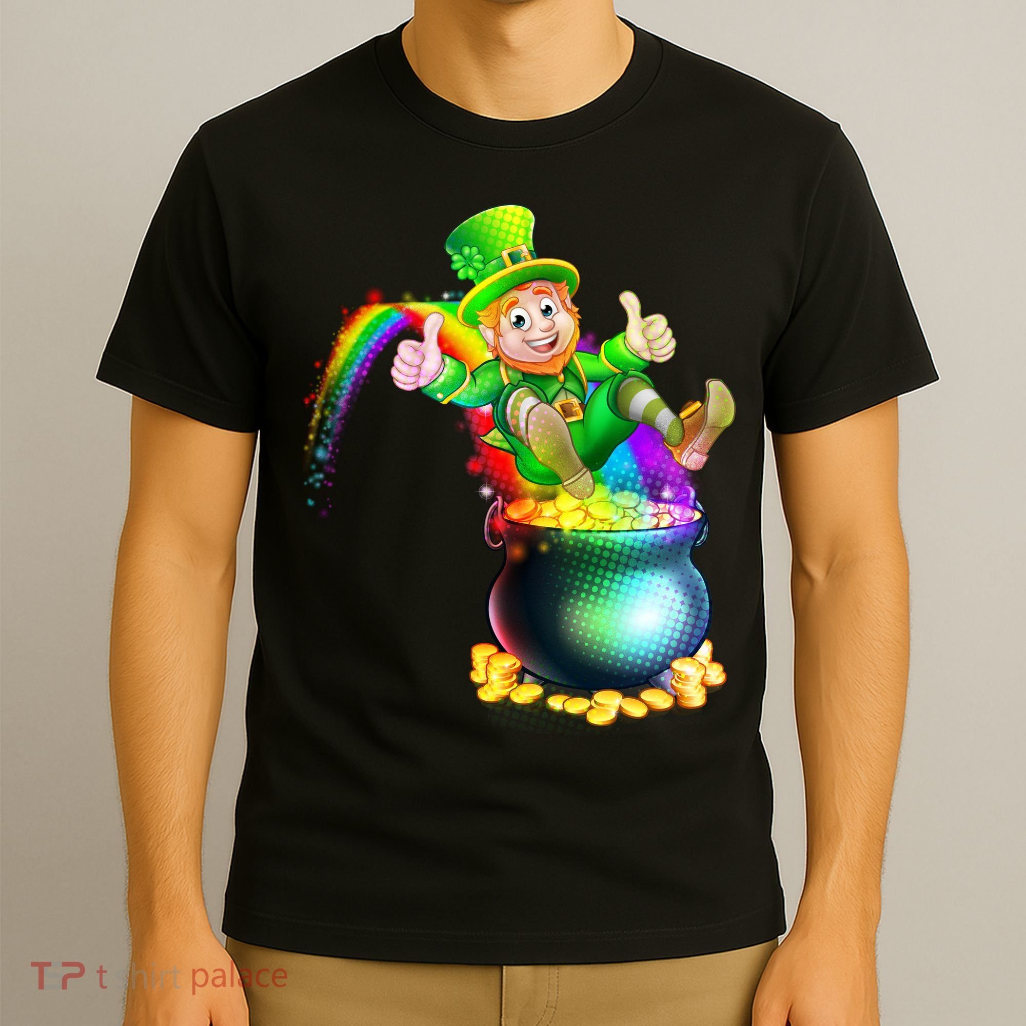 Rainbow Leprechaun Sliding Into A Pot Of  Gold T-Shirt
