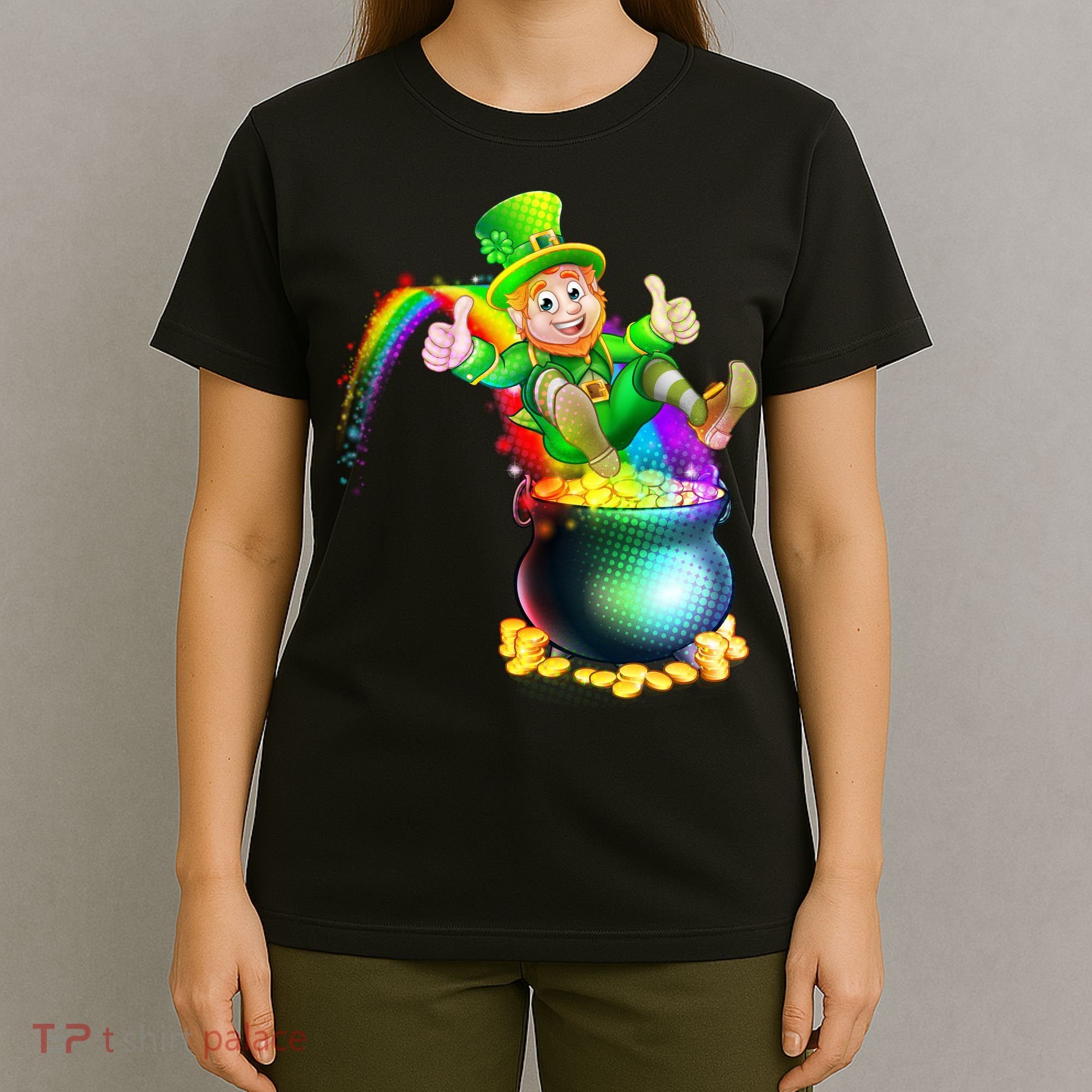 Rainbow Leprechaun Sliding Into A Pot Of  Gold T-Shirt