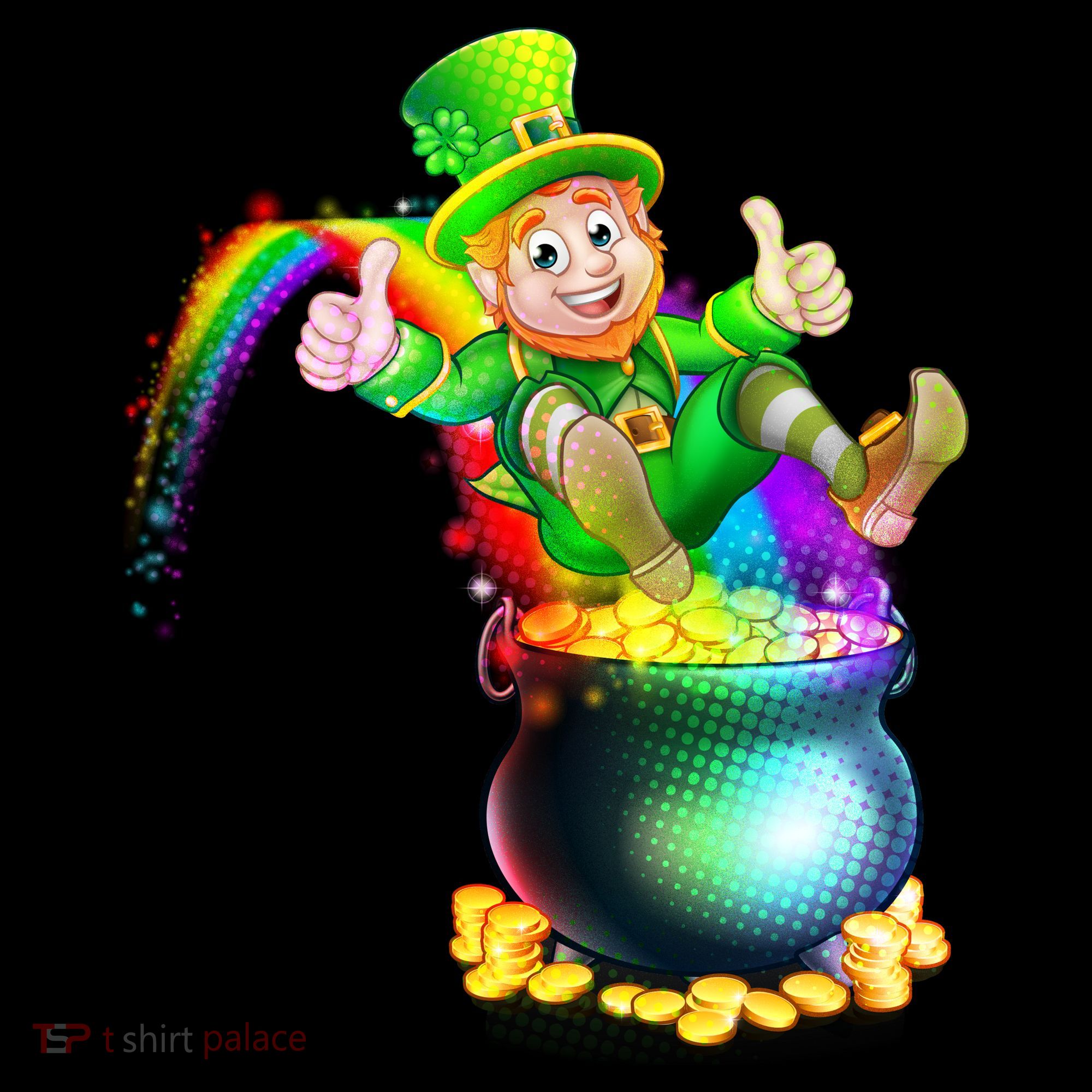Rainbow Leprechaun Sliding Into A Pot Of  Gold T-Shirt