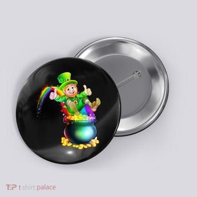 Rainbow Leprechaun Sliding Into A Pot Of  Gold Button