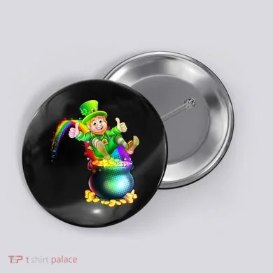Rainbow Leprechaun Sliding Into A Pot Of  Gold Button
