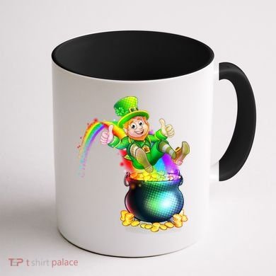 Rainbow Leprechaun Sliding Into A Pot Of  Gold Coffee Mug back