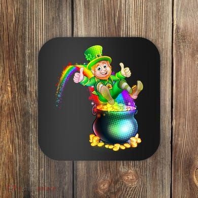 Rainbow Leprechaun Sliding Into A Pot Of  Gold Coaster