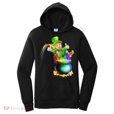 Rainbow Leprechaun Sliding Into A Pot Of  Gold Women's Hoodie