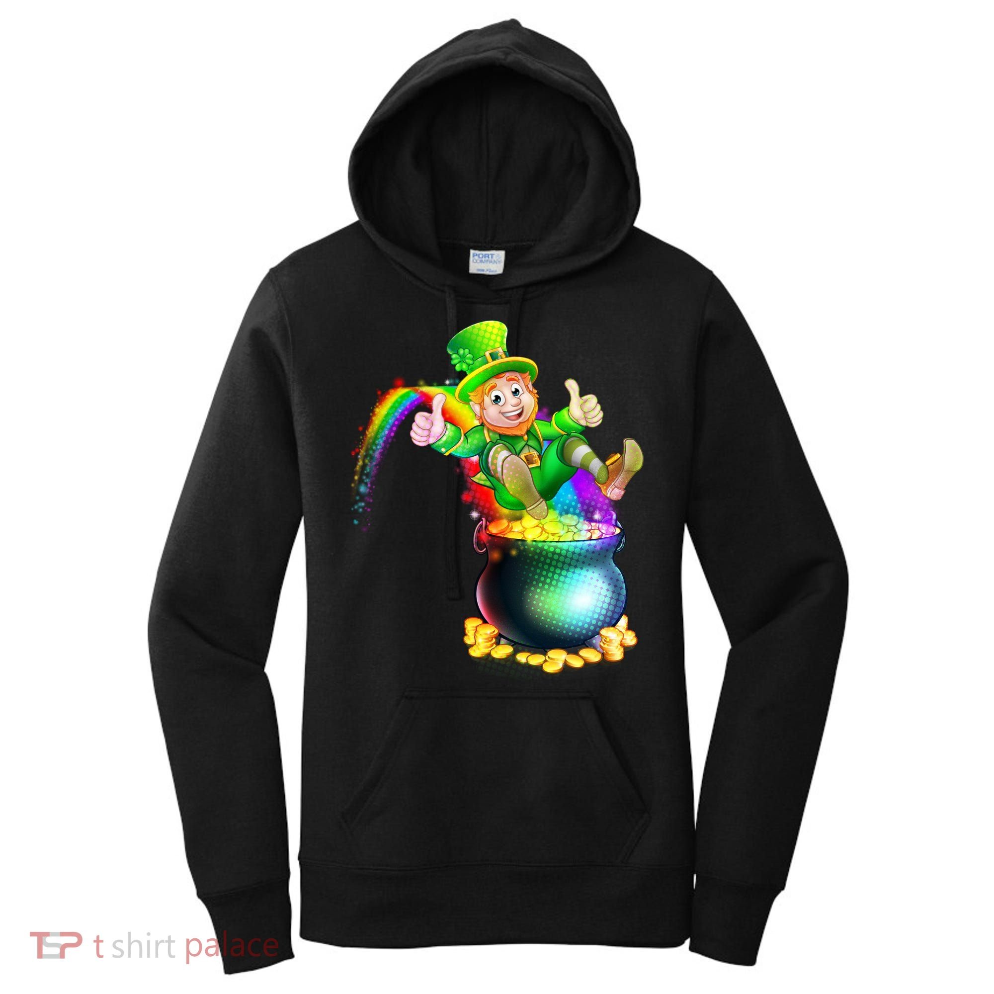 Rainbow Leprechaun Sliding Into A Pot Of  Gold Women's Hoodie