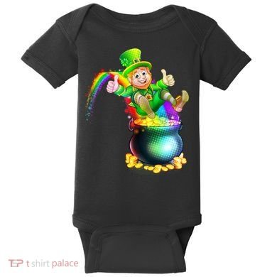 Rainbow Leprechaun Sliding Into A Pot Of  Gold Baby Bodysuit