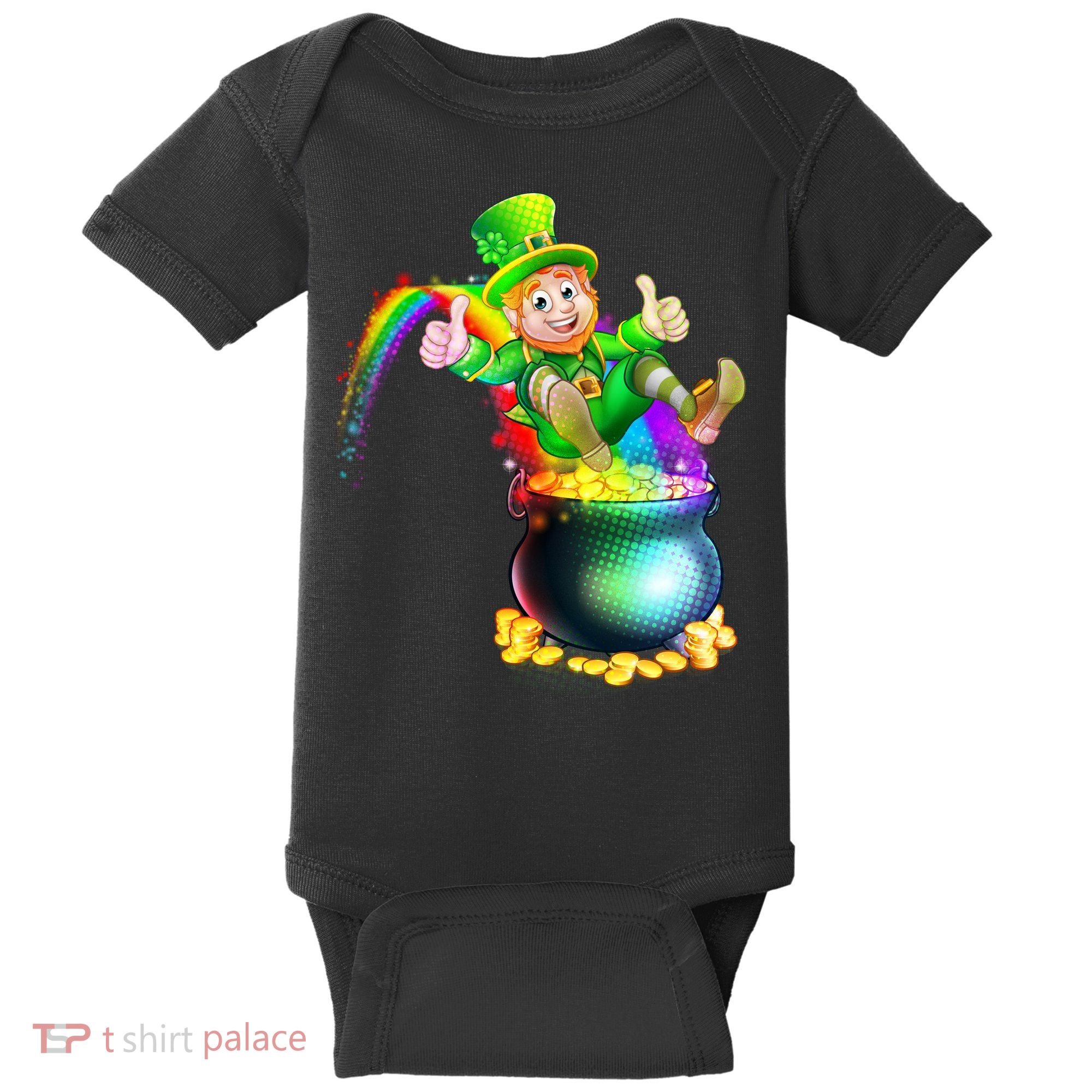 Rainbow Leprechaun Sliding Into A Pot Of  Gold Baby Bodysuit
