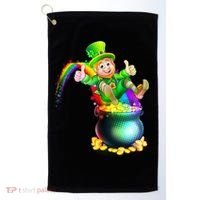 Rainbow Leprechaun Sliding Into A Pot Of  Gold Golf Towel thumb 0
