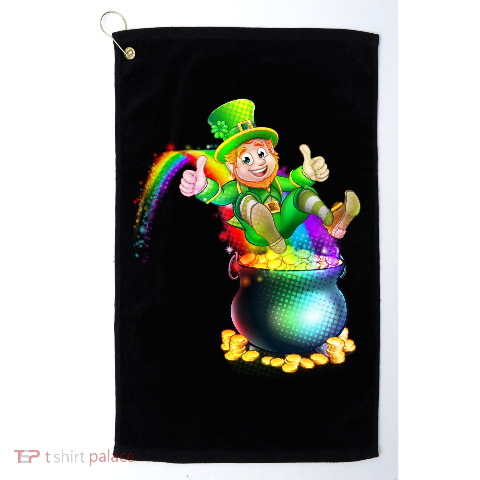 Rainbow Leprechaun Sliding Into A Pot Of  Gold Golf Towel