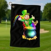 Rainbow Leprechaun Sliding Into A Pot Of  Gold Golf Towel thumb 1